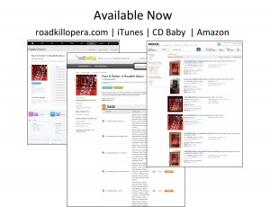 Photo showing ordering pages for iTunes, CDS Baby, and Amazon