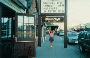 Photo of Debby (DJ Choupin) cheered on the cast prior to the 1988 opening night of Roadkill Live!!! at the Wort Hotel in Jackson, Wyoming