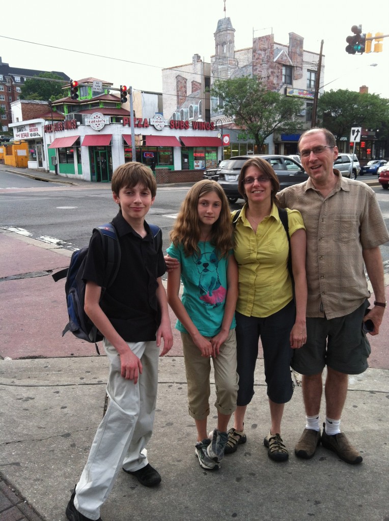 Photo of Moran Scholl family on street corner in College Park