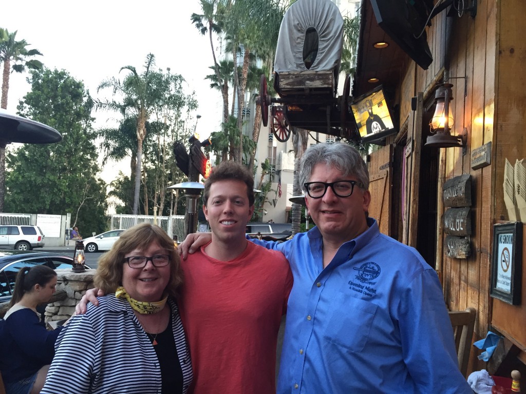 Photo of Choupin, Ganz, and Parker outside the Saddle Ranch Bar on Sunset Boulevard