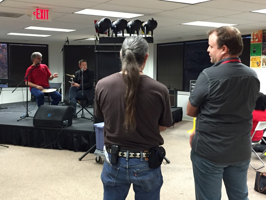 Photo of Bryan Jerome Murphy and unidentified stage manager watching Parker & Dokken on stage at Artomatic 2015