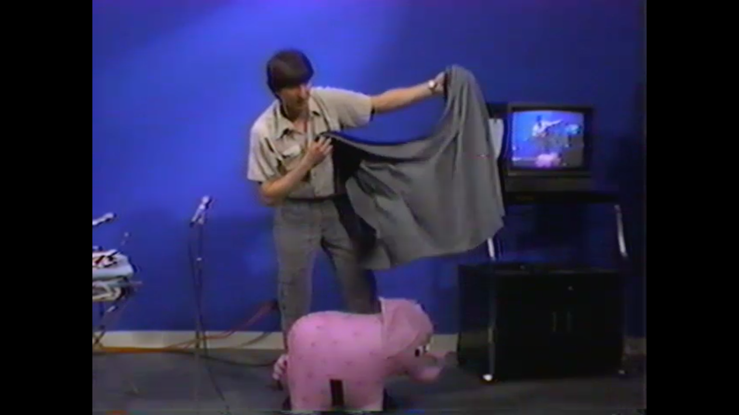 Photo of Herby the Amazing Disappearing Elephant about to be "vanished" as we said in the magic community in the 1980s. 
