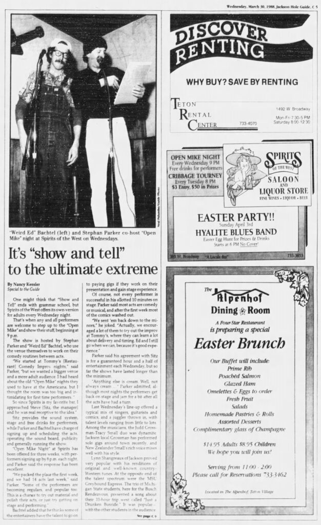 This image has an empty alt attribute; its file name is Bachtel_and_Parker_co_host_Open_Mike_night_at_Spirits_of_the_West_on_Wednesdays-626x1024.jpg